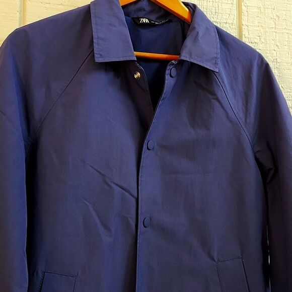 ZARA Men's Navy Blue Collared Button Down Light Weight Windbreaker Smart Casual - Picture 4 of 11